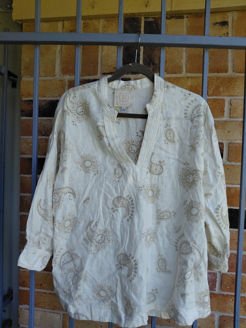 Johnny Was Cream Tunic Top with Tan Embroidery #(C30)